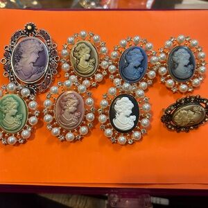 Modern Elegant Cameo Brooch Set with faux